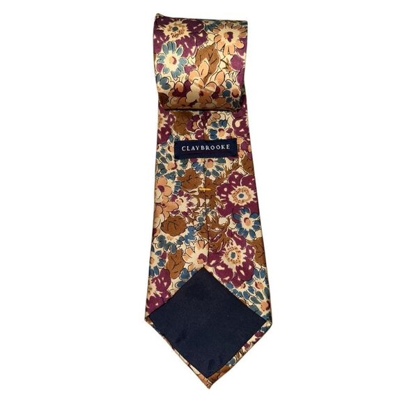 Claybrooke Men's Fall Floral 100% All Silk Tie - Picture 3 of 7